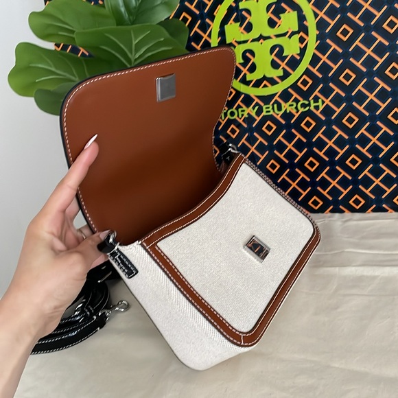 New, tory burch thea canvas flap crossbody brown 156051 - Picture 7 of 15